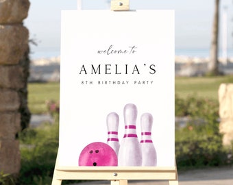 Bowling Party Welcome Sign Editable Template Bowling Welcome Sign Strike Welcome Board Poster Kids Bowling Birthday Party for Girls DIY, BW2
