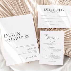 Modern Wedding Invitation Suite Template. Simple Minimalist Wedding Invitation Template Printable Wedding Invitation Set Download - Lauren