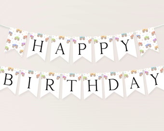 Monster Truck Happy Birthday Banner Editable Template Monster Truck Banner Truck Bash 1st Birthday Bunting Birthday Party Decor Garland, MT1