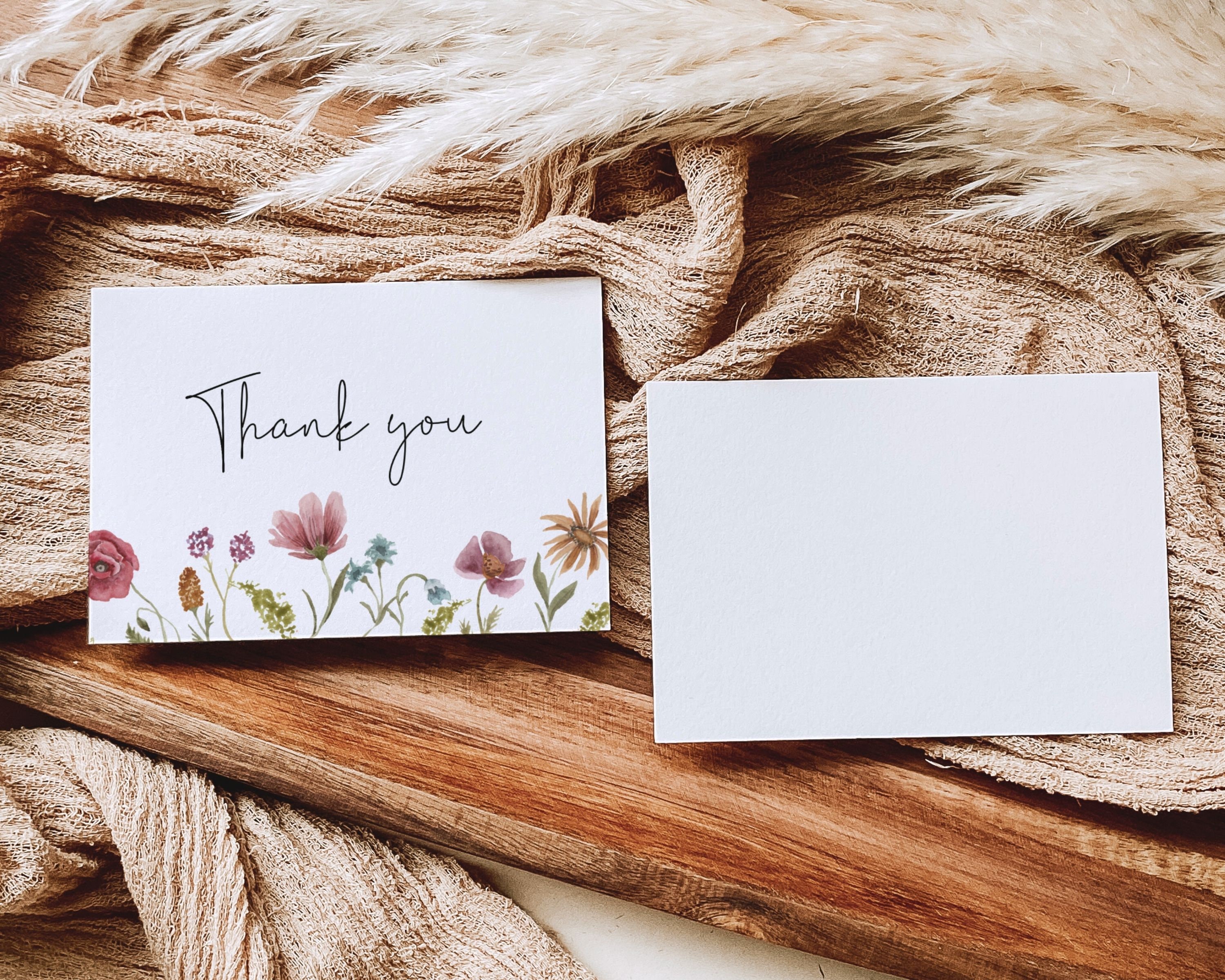 Wildflower First Birthday Thank You Card Template, Wildflower Thank You ...