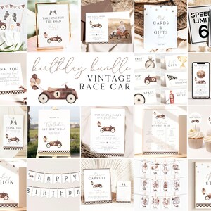Fast One Race Car Bundle First Birthday Bundle Vintage Race Car 1st Birthday Invitation Bundle Race Car Party Decor Editable Template R10 R7