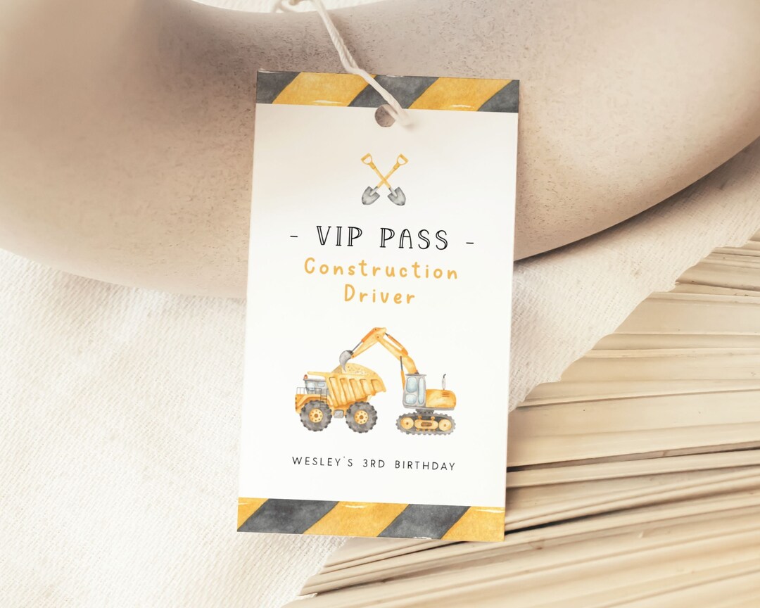 Construction Vip Sign Construction VIP Pass Tag Template. Editable Construction Party Decor ...