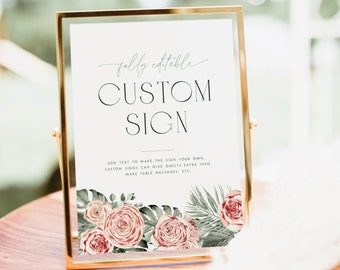 Tropical Bridal Shower Custom Sign Template. Tropical Greenery Bridal Shower Custom Sign Editable Sign Green Floral Table Sign Boho Palm TF2