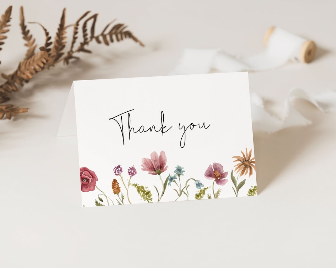 Wildflower First Birthday Thank You Card Template, Wildflower Thank You ...