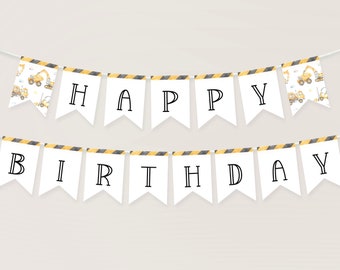 Banner de feliz cumpleaños con tema de construcción. Banner de construcción, decoración para fiesta de cumpleaños, guirnalda, banderines, camión volquete, constructor para niños de cualquier edad, C1, C2, C3