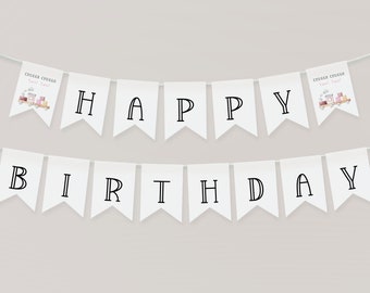 Chugga Chugga Two Two Happy Birthday Banner Template. Chugga Chugga Banner Birthday Garland Train Banner 2nd Birthday Bunting for Girls, T1