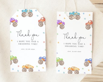 Monster Truck Thank You Tag Editable Template Monster Truck Birthday Thank You Tag Monster Truck Birthday Party Decor Gift Tag Favor Tag MT1