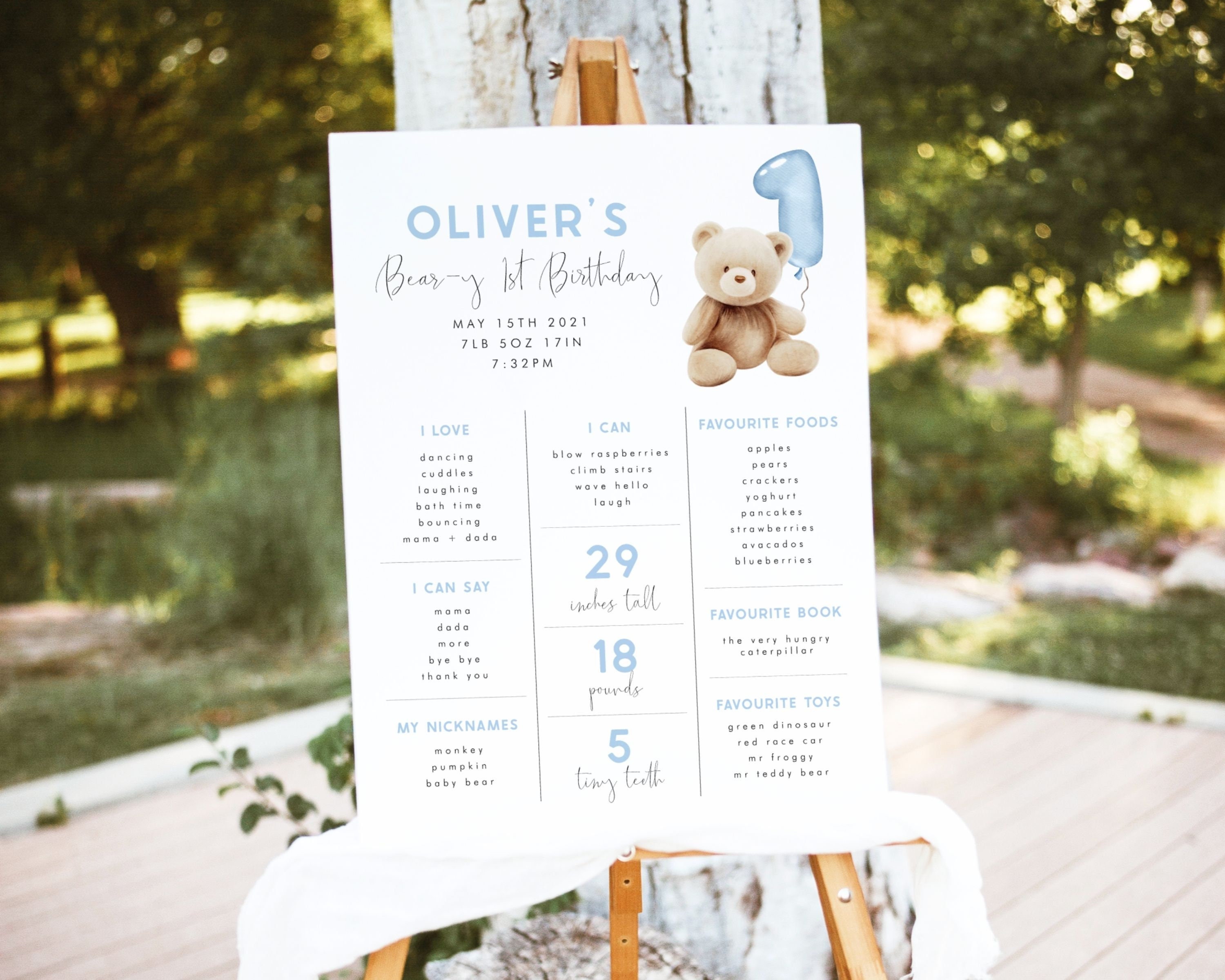 Bear 1st Birthday Milestone Sign Editable Template Beary First Birthday ...