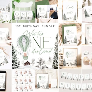 Winter Onederland Bundle, Onederland 1st Birthday Bundle Winter Wonderland 1st Birthday Invitation Bundle Editable Template Bundle Set, WO3
