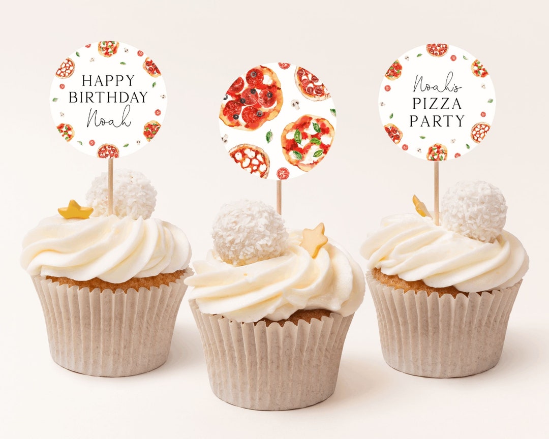 Pizza Party Cupcake Toppers Editable Template Pizza Party Birthday