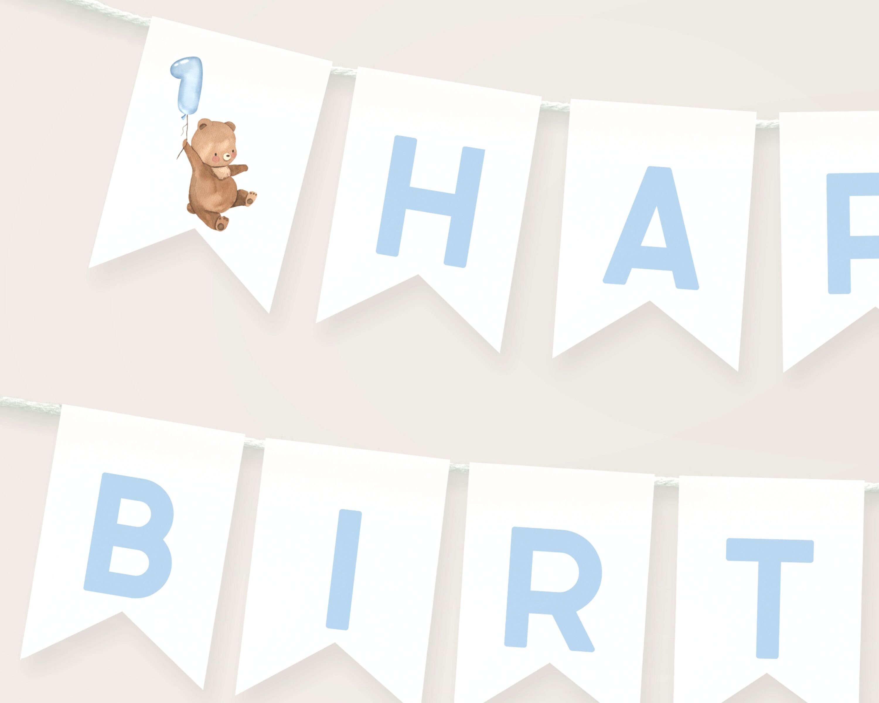 Bear Happy Birthday Banner Template. Editable Beary First Birthday Boy ...