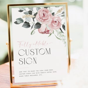 Blush Pink Baby Shower Custom Sign Template. Pink Floral Baby Shower Custom Sign Pink Baby Girl Editable Shower Table Sign Watercolor, PF3