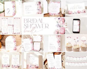 Blush Pink Bridal Shower Bundle. Pink Floral Bridal Shower Invite Bundle Pink Bridal Shower Printable Invite Evite Editable Party Bundle PF2