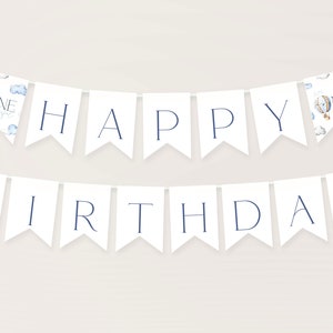 Onederful Happy Birthday Banner Template. Blue Onederful Banner Hot Air Balloon 1st Birthday Garland Birthday Invite Bunting for Boys, ON1