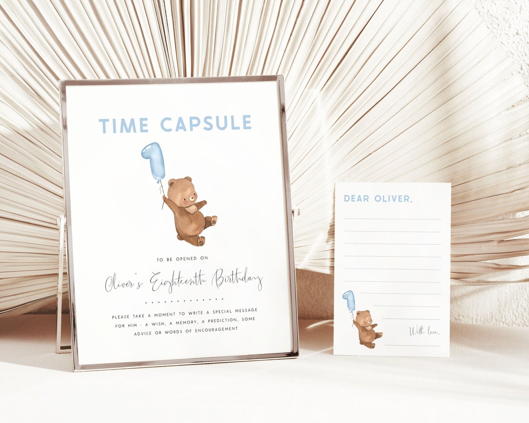 Bear 1st Birthday Time Capsule Editable Template Beary First Birthday ...