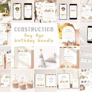 Construction Birthday Bundle Any Age. Editable Construction Party Bundle 3rd Birthday Package Construction Invitation Dump Truck for Boys C3
