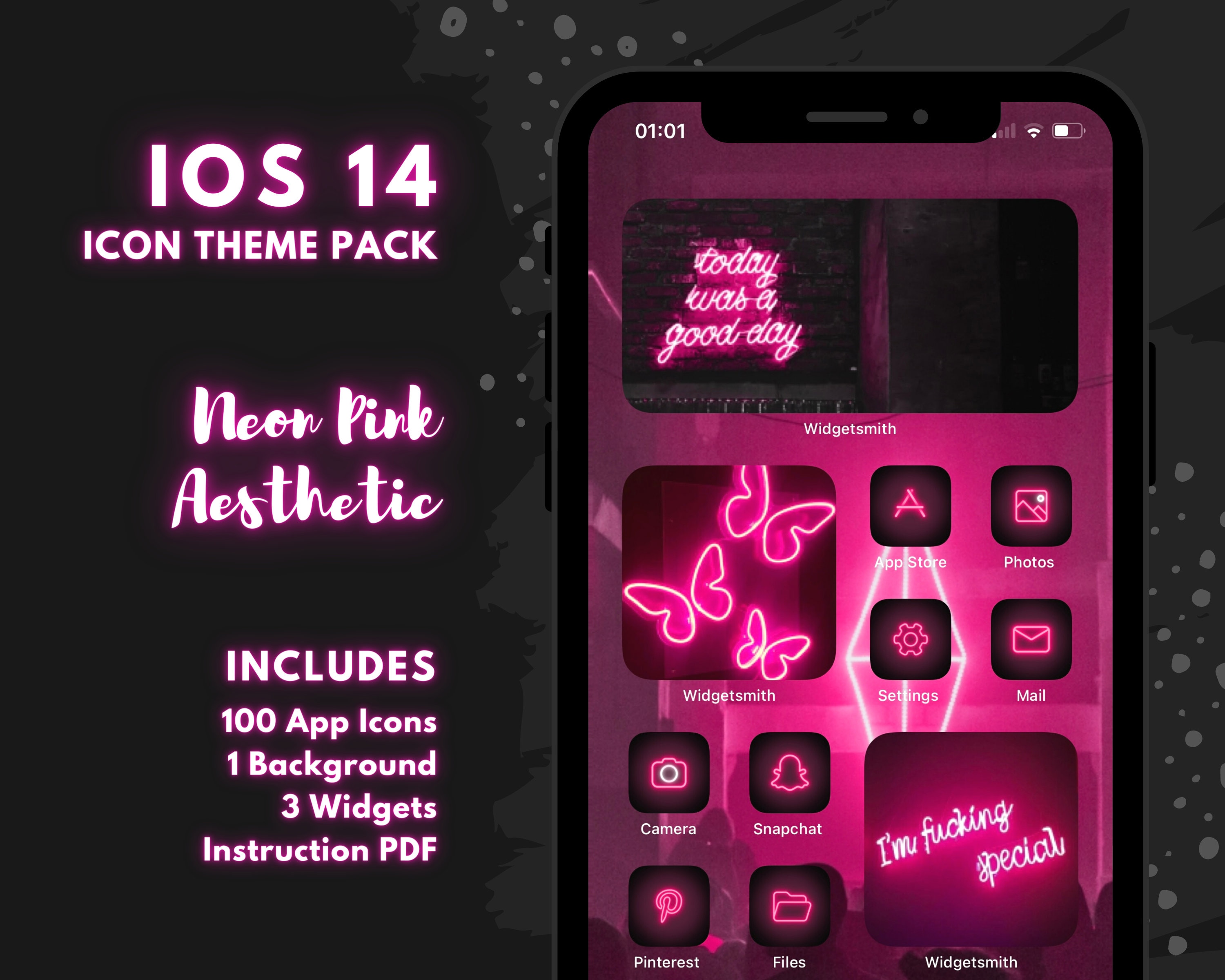 iPhone Icons Purple Neon Aesthetic iOS 14 Icons 100 Sweet Neon App Icons Neon Pink App Covers