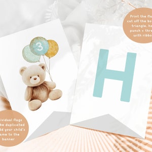 Bear Happy Birthday Banner Template. Editable Beary 3rd Birthday Boy ...