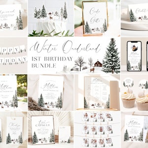 Winter Onederland Bundle, Onederland 1st Birthday Bundle Winter Wonderland 1st Birthday Invitation Bundle Editable Template Bundle Set, WO1