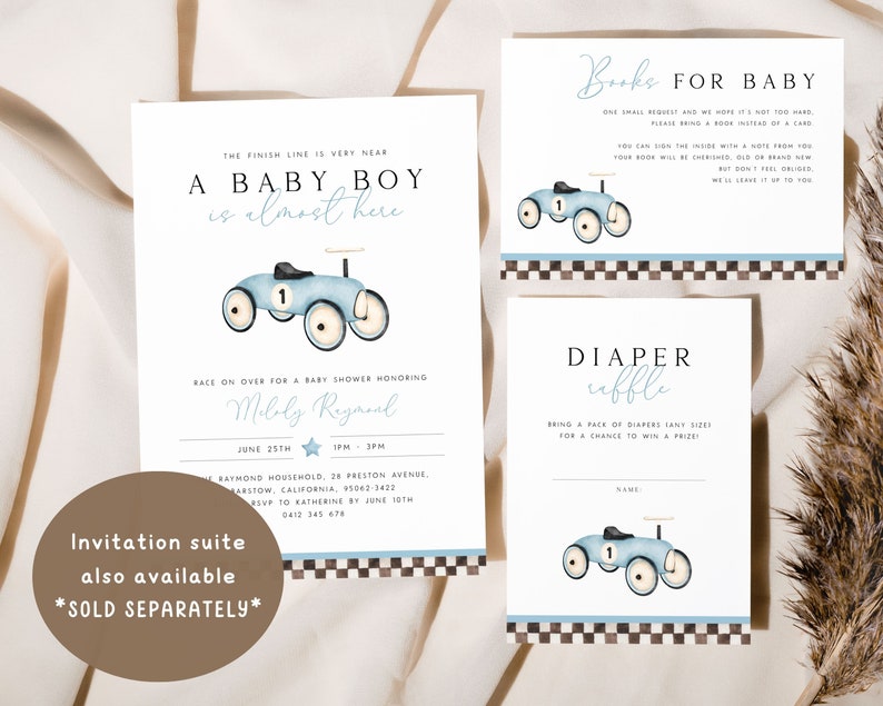 Baby Boy Race Car Baby Shower Evite Editable Template Vintage Race Car ...