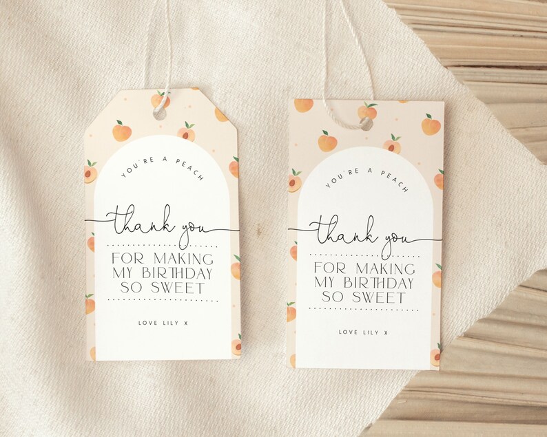 Sweet as a Peach 1st Birthday Thank You Tag Template Sweet Peach Thank ...