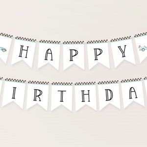 Two Fast Race Car Happy Birthday Banner Template. Vintage Race Car Banner Birthday Garland Race Car 2nd Birthday Bunting for Boys, BC2 R7