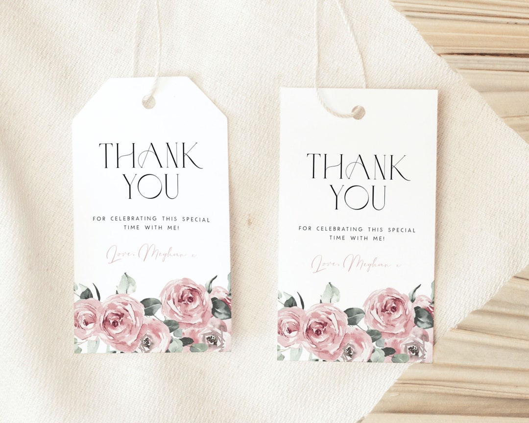 Blush Pink Bridal Shower Thank You Tag. Pink Floral Bridal Shower Thank ...