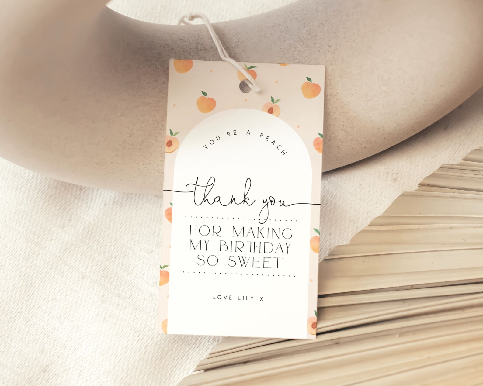 Sweet as a Peach 1st Birthday Thank You Tag Template Sweet Peach Thank ...