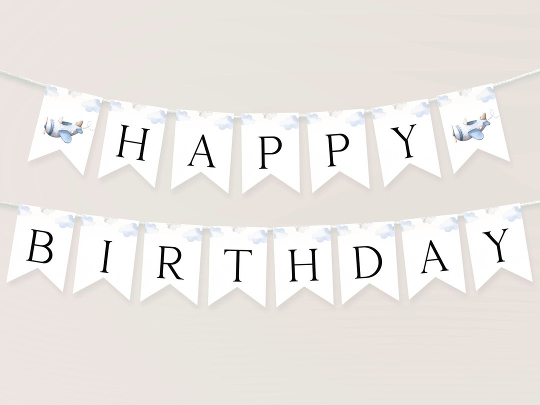 Printable Airplane Happy Birthday Banner Template. Airplane Birthday ...