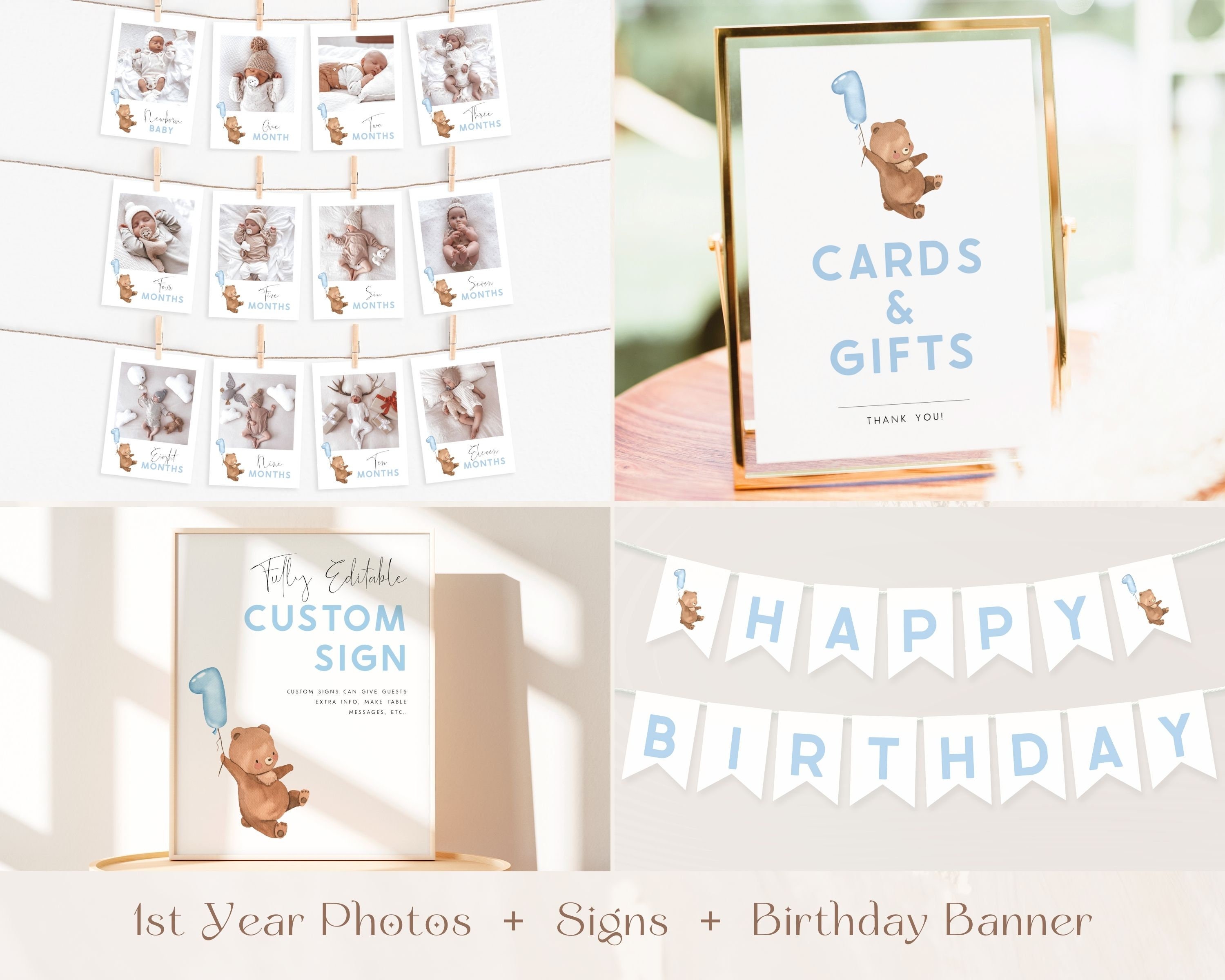 Bear 1st Birthday Bundle. Beary First Birthday Party Bundle Blue Teddy ...
