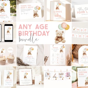 Bear Birthday Bundle. Beary 3rd Birthday Party Bundle Pink Teddy Bear Invitation Bundle Bear Birthday for Girls Template Bundle Any Age, PB3