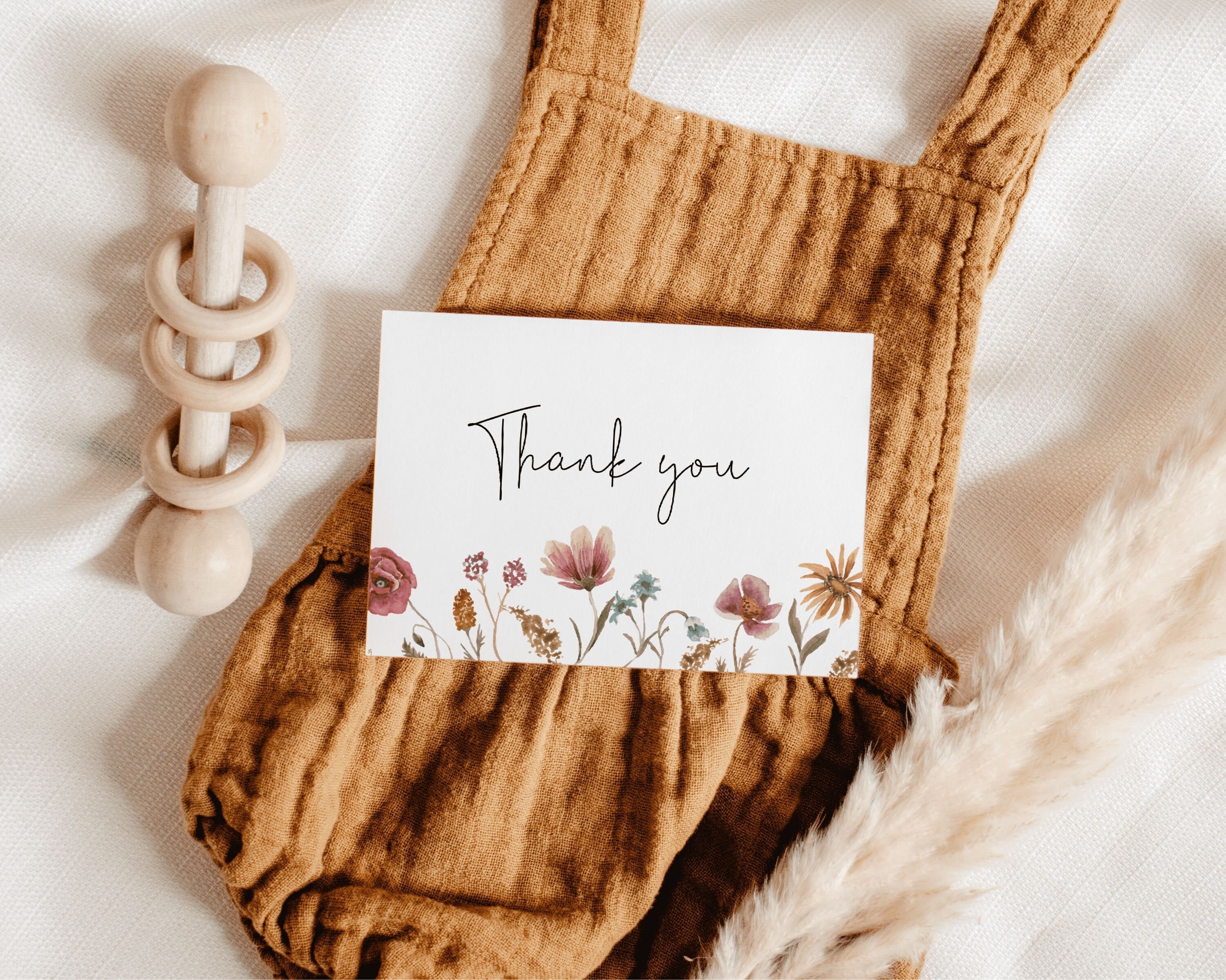 Wildflower First Birthday Thank You Card Template, Wildflower Thank You ...