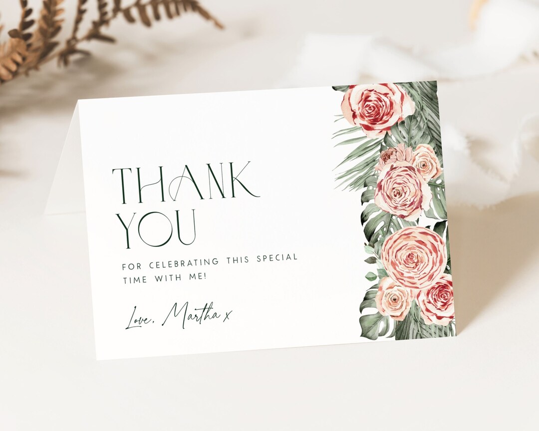 Tropical Baby Shower Thank You Card Template. Tropical Greenery Baby