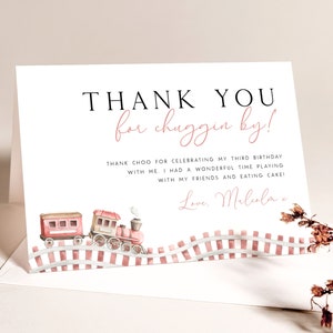 Train Birthday Thank You Card Template. Editable Chugga Choo Red Train Birthday Thank You Card Birthday Folded Tent Card Boys Any Age, TR3