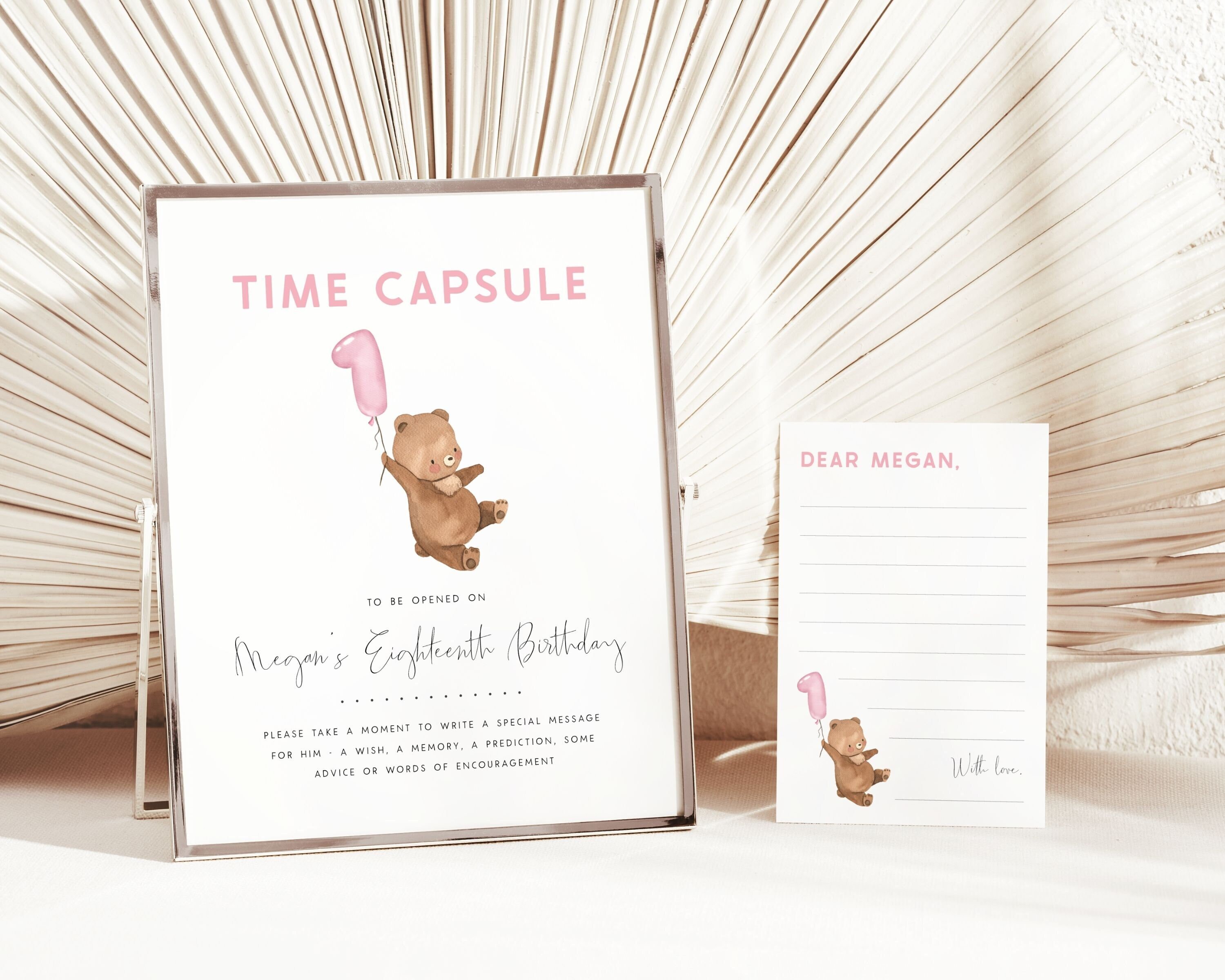 Bear 1st Birthday Time Capsule Editable Template Beary First Birthday ...