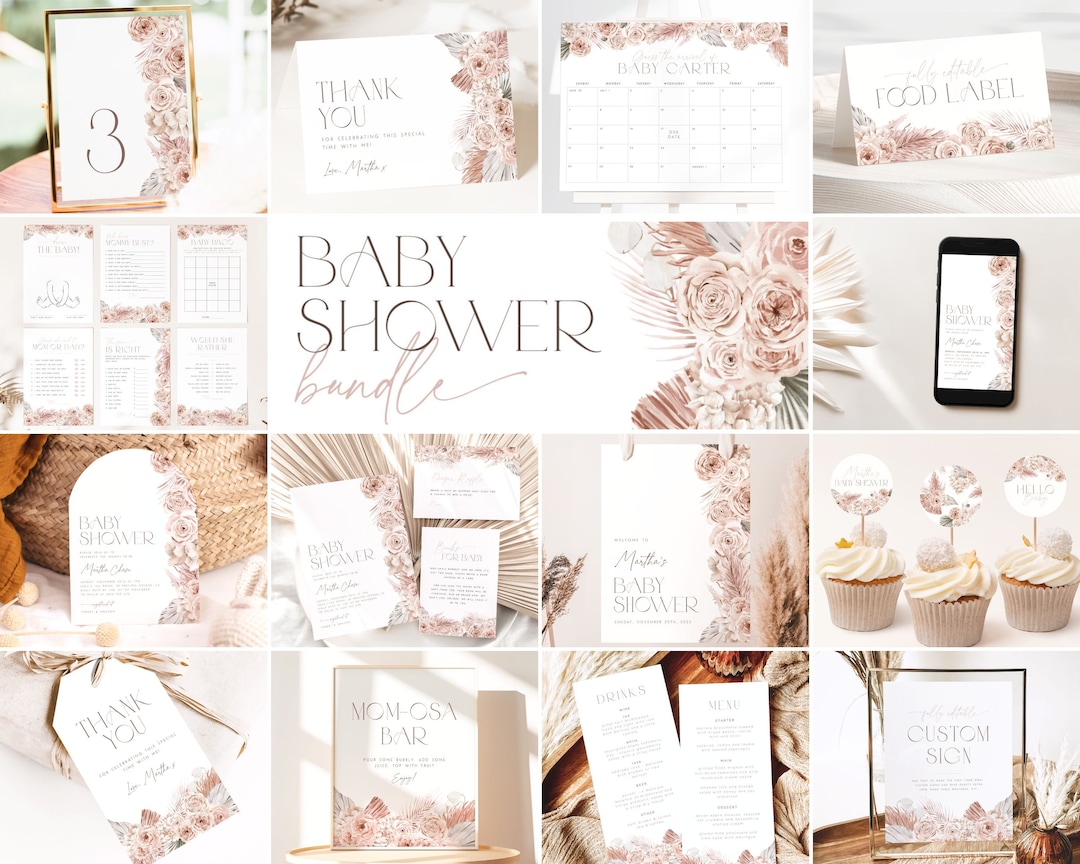 Boho Baby Shower Bundle. Neutral Baby Shower Invite Bundle Gender ...