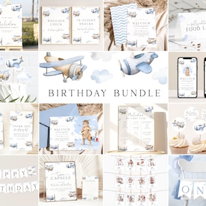 Airplane Birthday Bundle Set. Airplane 1st Birthday Party Bundle Plane Birthday Airplane Invitation Editable Aviation Invite for Boys, AP2