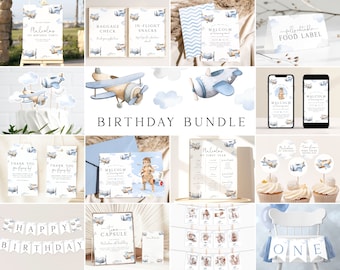 Airplane Birthday Bundle Set. Airplane 1st Birthday Party Bundle Plane Birthday Airplane Invitation Editable Aviation Invite for Boys, AP2