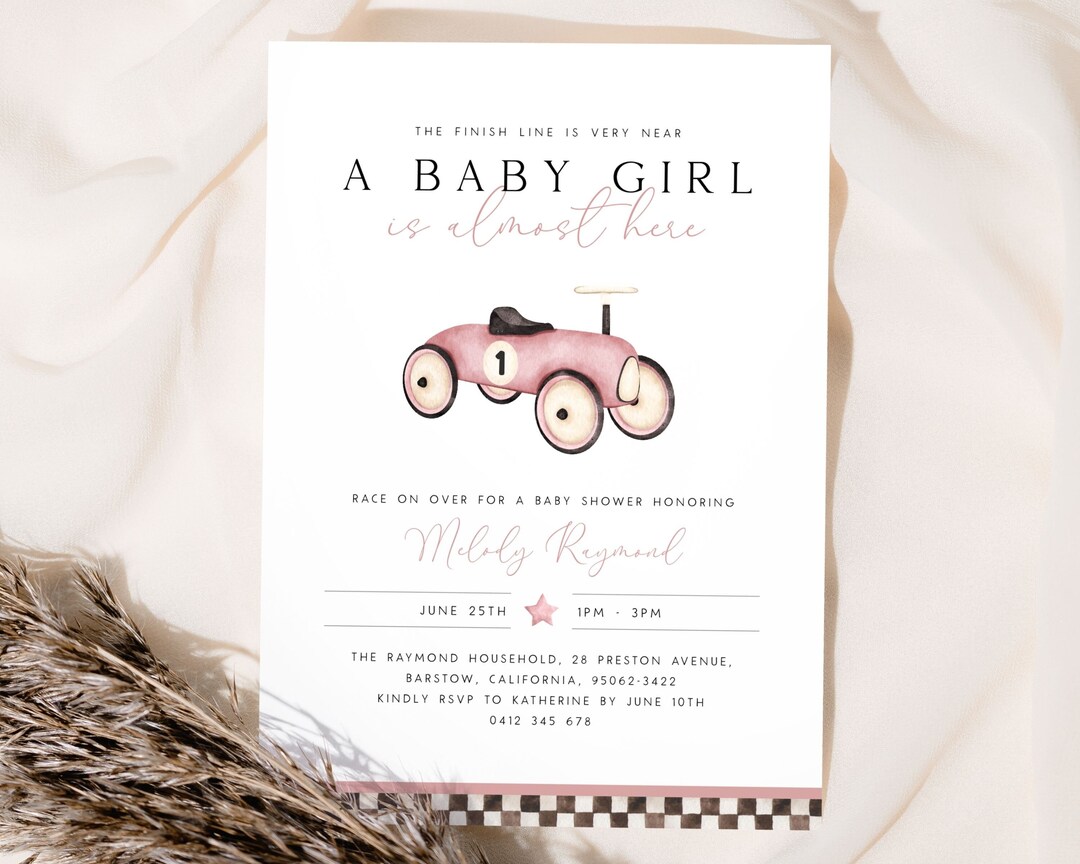 Baby Girl Race Car Baby Shower Invitation Template Vintage Race Car ...