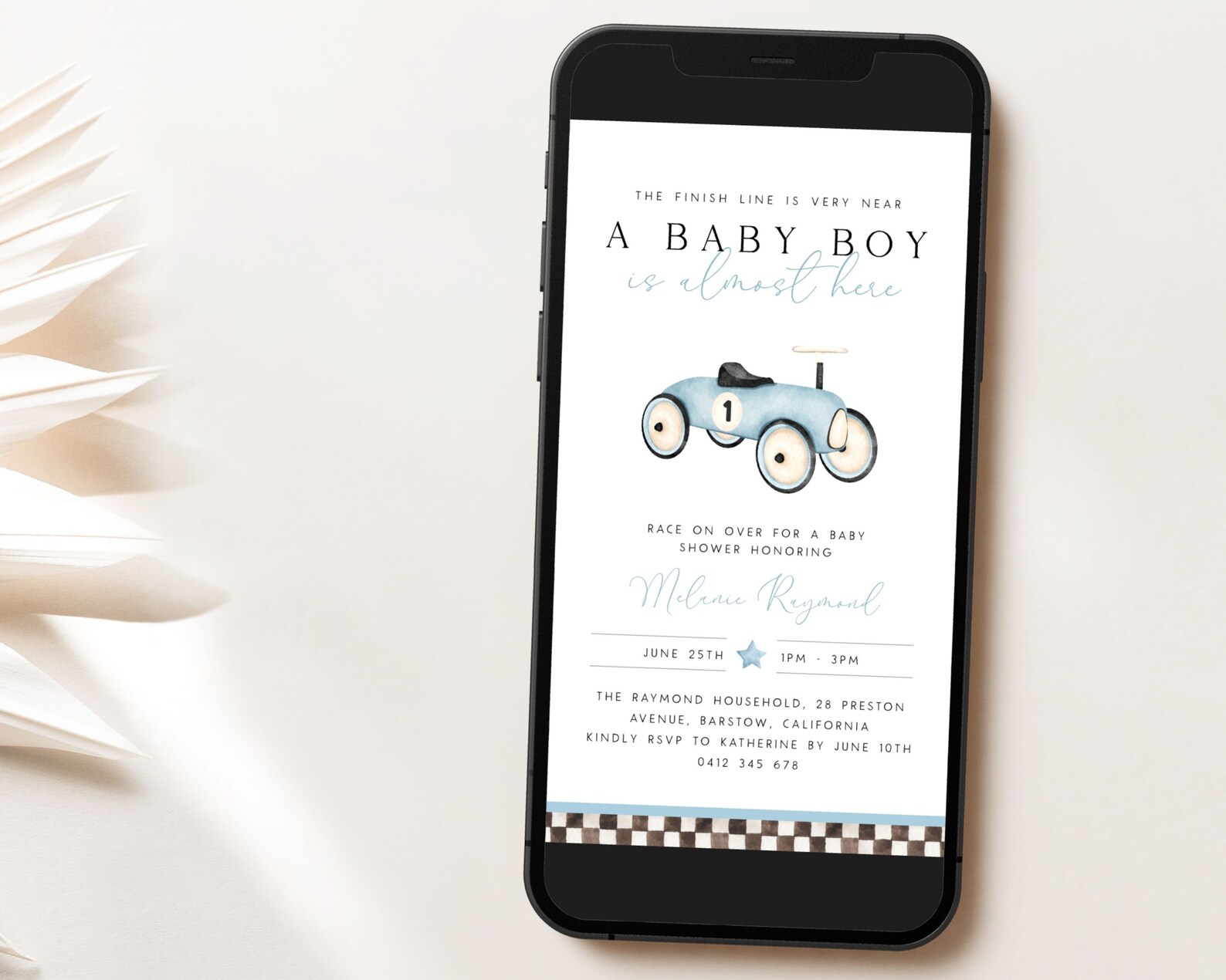 Baby Boy Race Car Baby Shower Evite Editable Template Vintage Race Car ...