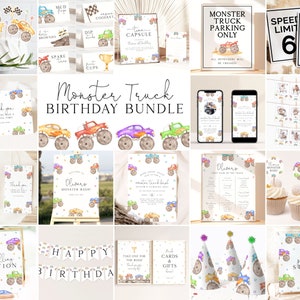 Monster Truck Birthday Bundle Editable Template Monster Truck Bundle Monster Truck Invite Monster Truck 1st Birthday Party Decor Any Age MT1