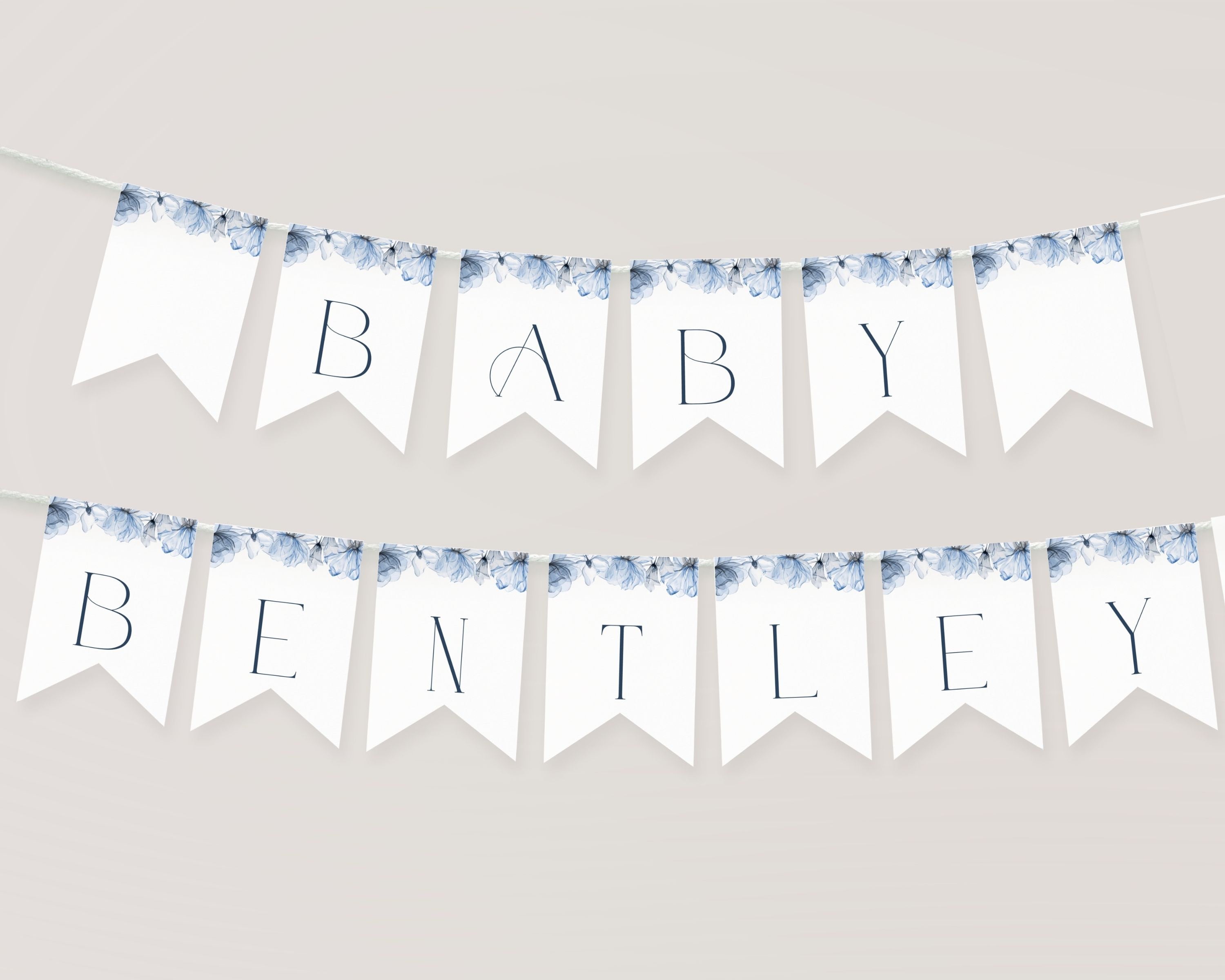 Dusty Blue Baby Shower Banner Template. Blue Floral Baby - Etsy