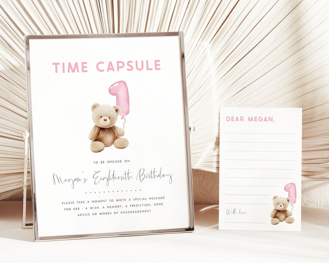 Bear 1st Birthday Time Capsule Editable Template Beary First Birthday ...