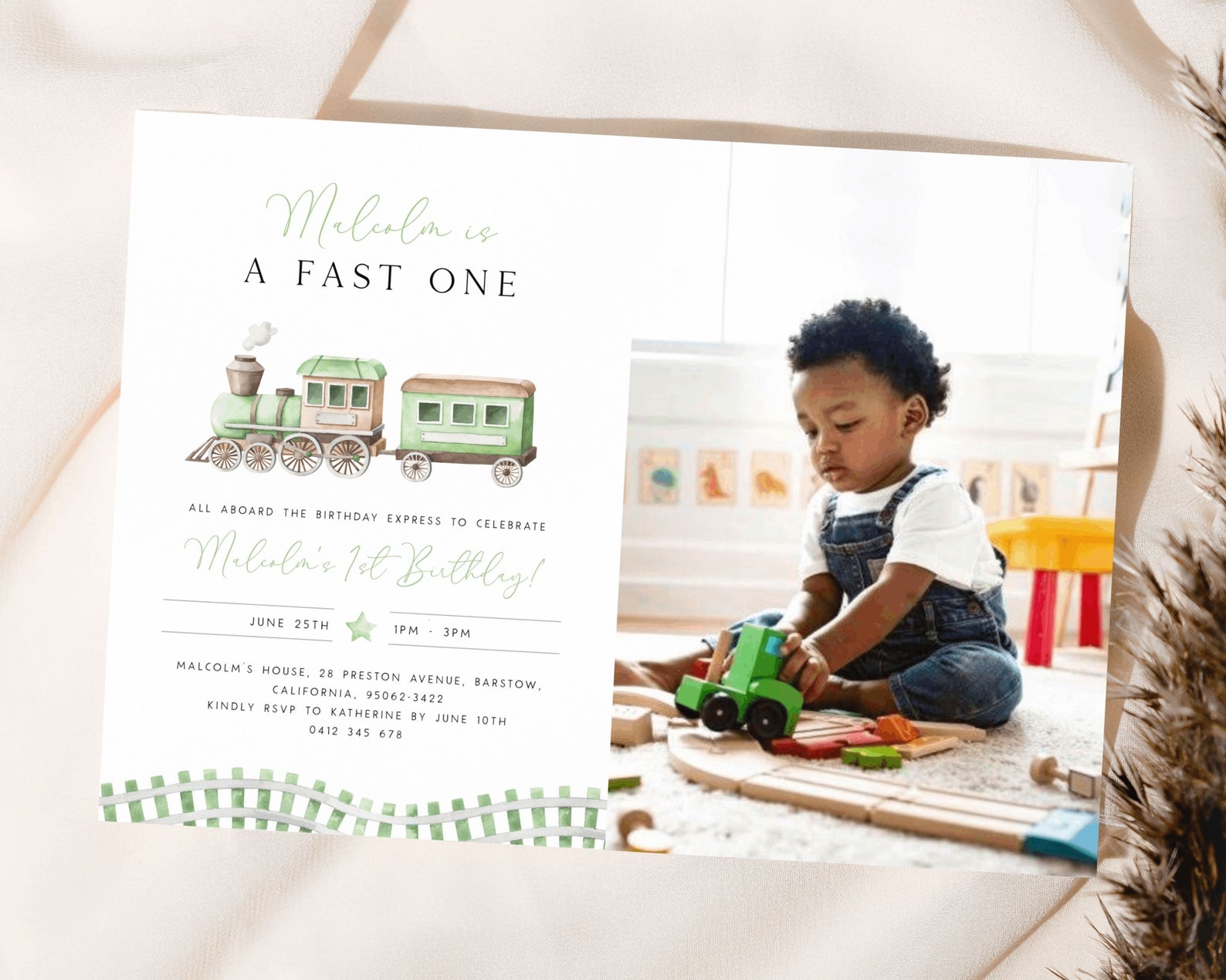 Editable Train 1st Birthday Invitation With Photo Template. Chugga Choo ...