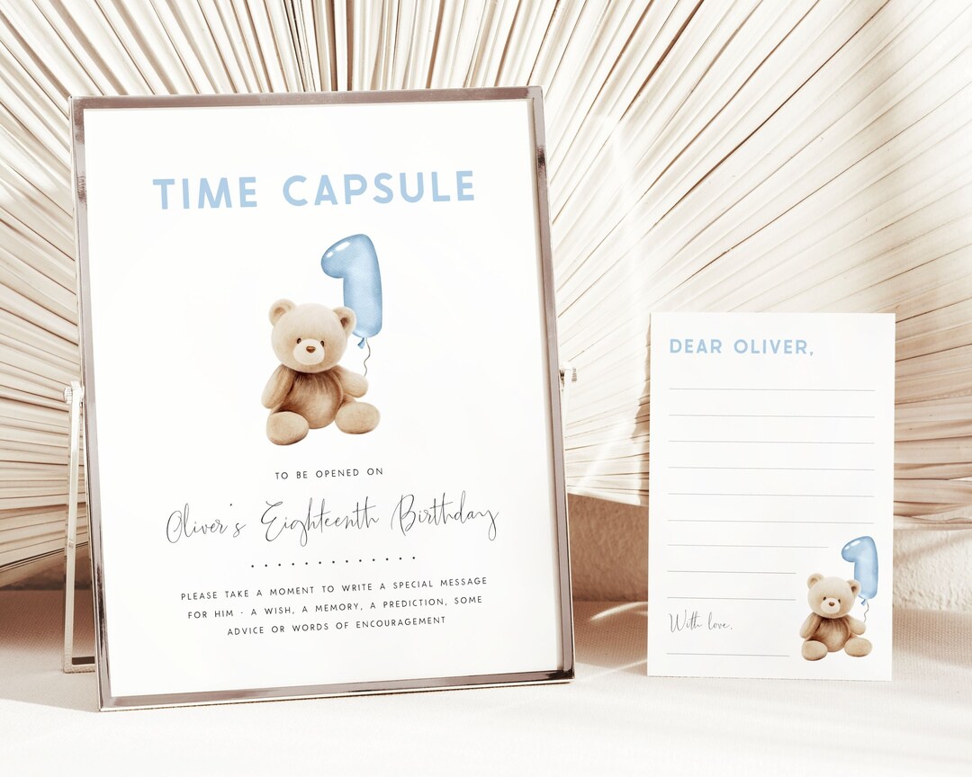 Buy Bear 1st Birthday Time Capsule Editable Template Beary First ...