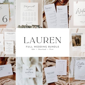 Ultimate Wedding Template Bundle Minimal Modern Full Wedding Invitation Template Set Printable DIY Simple Wedding Invitation Bundle - LAUREN