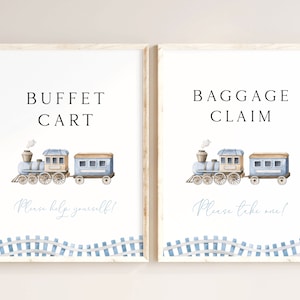Editable Train Birthday Custom Sign Template. Buffet Cart Baggage Claim Chugga Two Blue Train 2nd Birthday Party Decor Favor Sign Boys, TR2