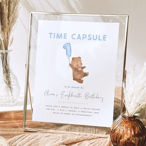 Bear 1st Birthday Time Capsule Editable Template Beary First Birthday ...