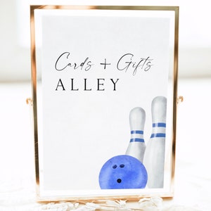 Cards and Gifts Bowling Birthday Sign Editable Template Favors Sign Bowling Party Sign Joint Birthday Sibling Birthday Party Table Sign BW3