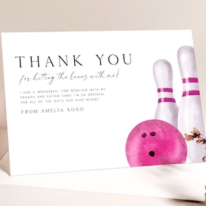 Bowling Thank You Card Editable Template Bowling Party Birthday Thank You Card Kids Bowling Birthday Party Folded Tent Card Gift Tag DIY BW2